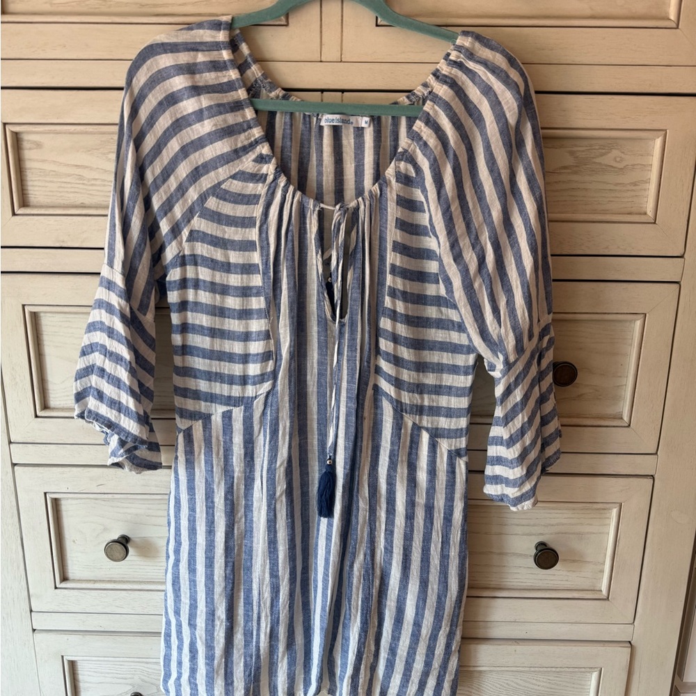 BLUE ISLAND BEACH STRIPPED SWIM COVER UP